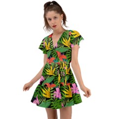 Tropical Greens Flutter Sleeve Wrap Dress by Sobalvarro