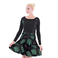 Tropical Leaves Pattern Suspender Skater Skirt by Vaneshart