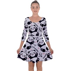 Panda Pattern Quarter Sleeve Skater Dress by Vaneshart