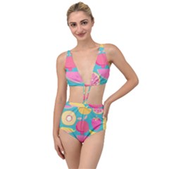 Seamless Pattern With Fruit Vector Illustrations Gift Wrap Design Tied Up Two Piece Swimsuit by Vaneshart