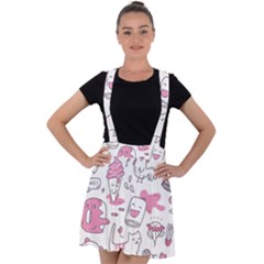Set Kawaii Doodles Velvet Suspender Skater Skirt by Vaneshart