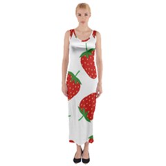 Seamless Pattern Fresh Strawberry Fitted Maxi Dress by Vaneshart