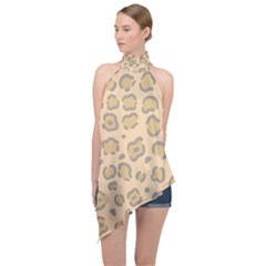 Leopard Print Halter Asymmetric Satin Top by Sobalvarro