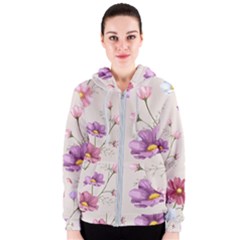 Vector Hand Drawn Cosmos Flower Pattern Women s Zipper Hoodie by Sobalvarro