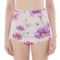 Vector Hand Drawn Cosmos Flower Pattern High-waisted Bikini Bottoms by Sobalvarro