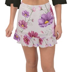 Vector Hand Drawn Cosmos Flower Pattern Fishtail Mini Chiffon Skirt by Sobalvarro