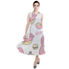 Unicorn Seamless Pattern Background Vector (1) Round Neck Boho Dress by Sobalvarro