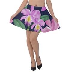 Vector Hand Drawn Orchid Flower Pattern Velvet Skater Skirt by Sobalvarro