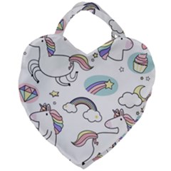 Cute Unicorns With Magical Elements Vector Giant Heart Shaped Tote by Sobalvarro