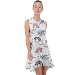 Cute Unicorns With Magical Elements Vector Frill Swing Dress by Sobalvarro