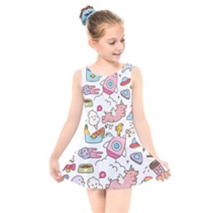 Set Kawaii Doodles Kids  Skater Dress Swimsuit by Vaneshart