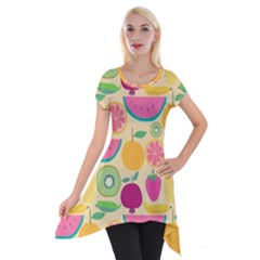 Seamless Pattern With Fruit Vector Illustrations Gift Wrap Design Short Sleeve Side Drop Tunic by Vaneshart