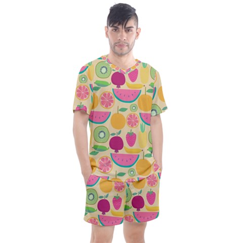 Seamless Pattern With Fruit Vector Illustrations Gift Wrap Design Men s Mesh Tee And Shorts Set by Vaneshart