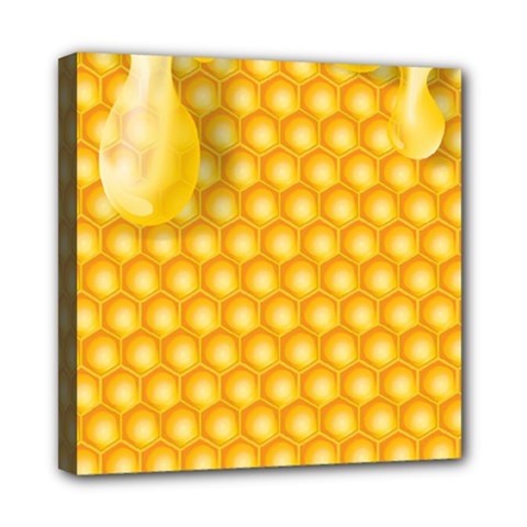 Abstract Honeycomb Background With Realistic Transparent Honey Drop Mini Canvas 8  X 8  (stretched) by Vaneshart