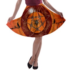 Awesome Skull On A Pentagram With Crows A-line Skater Skirt by FantasyWorld7