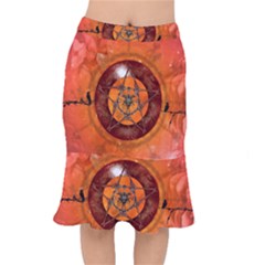 Awesome Skull On A Pentagram With Crows Short Mermaid Skirt by FantasyWorld7