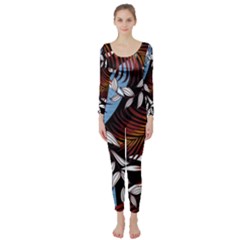 Trending Abstract Seamless Pattern With Colorful Tropical Leaves Plants Black Long Sleeve Catsuit by Vaneshart