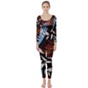 Trending Abstract Seamless Pattern With Colorful Tropical Leaves Plants Black Long Sleeve Catsuit View1