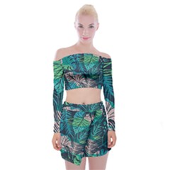 Seamless Abstract Pattern With Tropical Plants Off Shoulder Top With Mini Skirt Set by Vaneshart