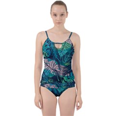 Seamless Abstract Pattern With Tropical Plants Cut Out Top Tankini Set by Vaneshart