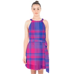 Bisexual Plaid Halter Collar Waist Tie Chiffon Dress by NanaLeonti