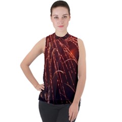 Fireworks Red Orange Yellow Mock Neck Chiffon Sleeveless Top by Bajindul