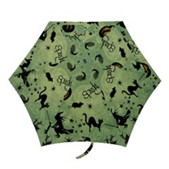 Funny Halloween Pattern With Witch, Cat And Pumpkin Mini Folding Umbrellas by FantasyWorld7
