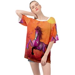 Wonderful Fantasy Horse In A Autumn Landscape Oversized Chiffon Top by FantasyWorld7