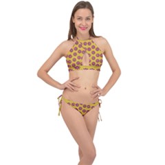 Fantasy Fauna Floral In Sweet Yellow Cross Front Halter Bikini Set by pepitasart