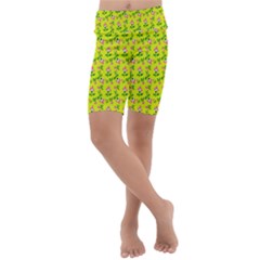 Carnation Pattern Yellow Kids  Lightweight Velour Cropped Yoga Leggings by snowwhitegirl