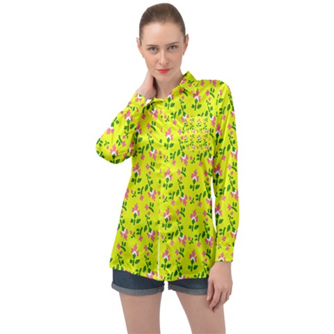 Carnation Pattern Yellow Long Sleeve Satin Shirt by snowwhitegirl