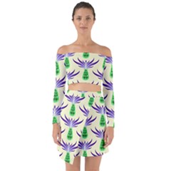 Thistles Purple Flora Flowering Off Shoulder Top With Skirt Set by Vaneshart