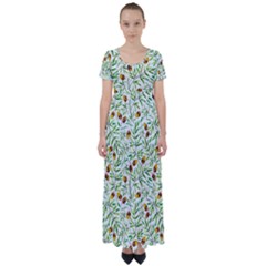 Pine Cone Pattern Autumn High Waist Short Sleeve Maxi Dress by Vaneshart