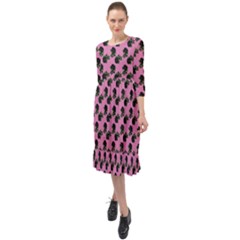 Black Rose Light Pink Ruffle End Midi Chiffon Dress by snowwhitegirl
