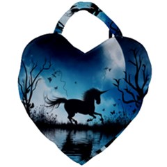 Wonderful Unicorn Silhouette In The Night Giant Heart Shaped Tote by FantasyWorld7