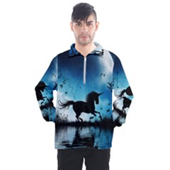 Wonderful Unicorn Silhouette In The Night Men s Half Zip Pullover by FantasyWorld7