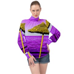 Pop Art Beach Umbrella High Neck Long Sleeve Chiffon Top