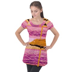 Pop Art Beach Umbrella  Puff Sleeve Tunic Top by essentialimage