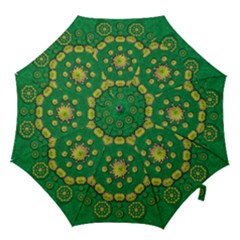 Fauna Bloom Mandalas On Bohemian Green Leaves Hook Handle Umbrellas (small) by pepitasart