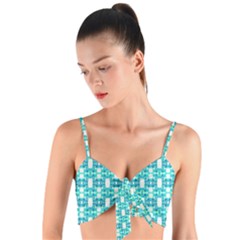 Teal White  Abstract Pattern Woven Tie Front Bralet by BrightVibesDesign