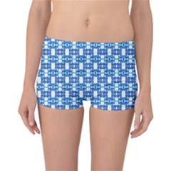 Blue White  Abstract Pattern Reversible Boyleg Bikini Bottoms by BrightVibesDesign
