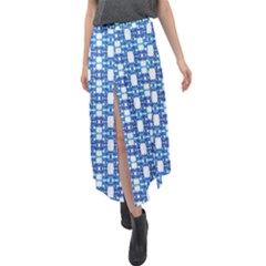 Blue White  Abstract Pattern Velour Split Maxi Skirt by BrightVibesDesign