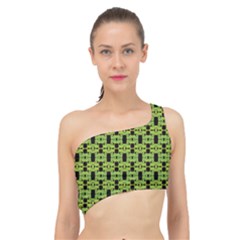 Green Black Abstract Pattern Spliced Up Bikini Top  by BrightVibesDesign
