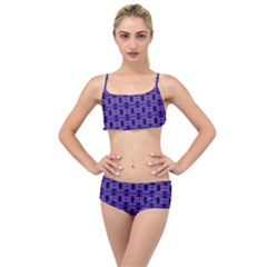 Purple Black Abstract Pattern Layered Top Bikini Set by BrightVibesDesign