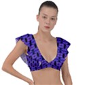 Purple Black Abstract Pattern Plunge Frill Sleeve Bikini Top View1