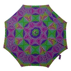 Bright  Circle Abstract Black Pink Green Yellow Hook Handle Umbrellas (small) by BrightVibesDesign