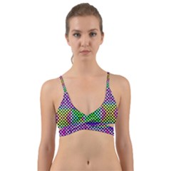 Bright  Circle Abstract Black Pink Green Yellow Wrap Around Bikini Top by BrightVibesDesign