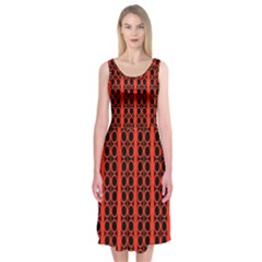 Circles Lines Black Orange Midi Sleeveless Dress by BrightVibesDesign