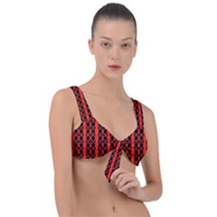 Circles Lines Black Orange Front Tie Bikini Top by BrightVibesDesign