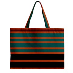 Black Stripes Orange Brown Teal Zipper Mini Tote Bag by BrightVibesDesign